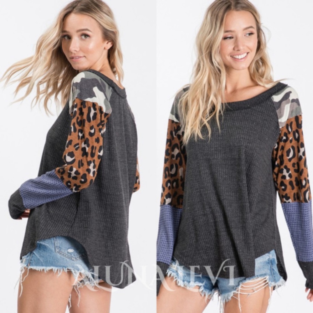 Leopard Camo Mix Print Long Sleeve Top - Picture 2 of 2